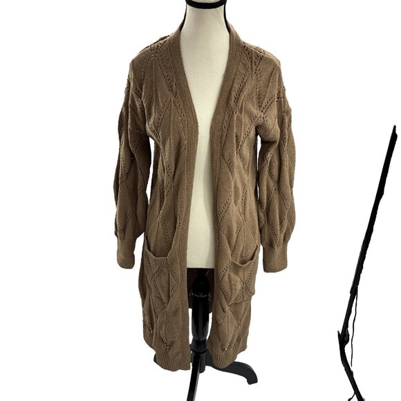 No Boundaries Womens Size M Cardigan Brown Long Sleeve Open Front Knit Sweater - Picture 1 of 8
